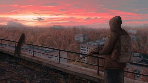 Сталкер на крыше в Припяти